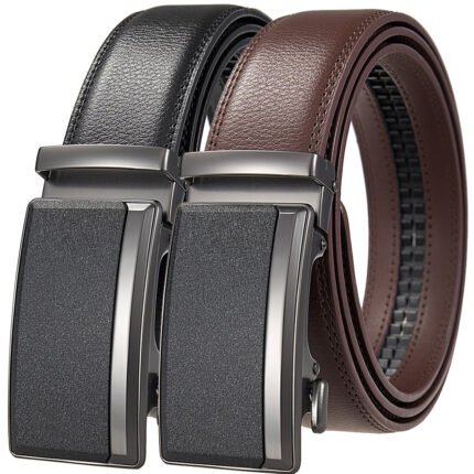 Men's Genuine Leather Belt with Automatic Buckle – Classic Black & Brown 