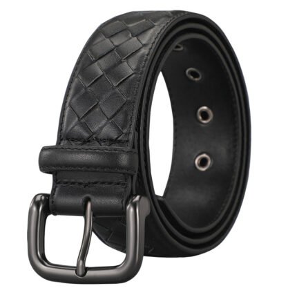 Braided Leather Belt - Durable Woven Design with Metal Buckle